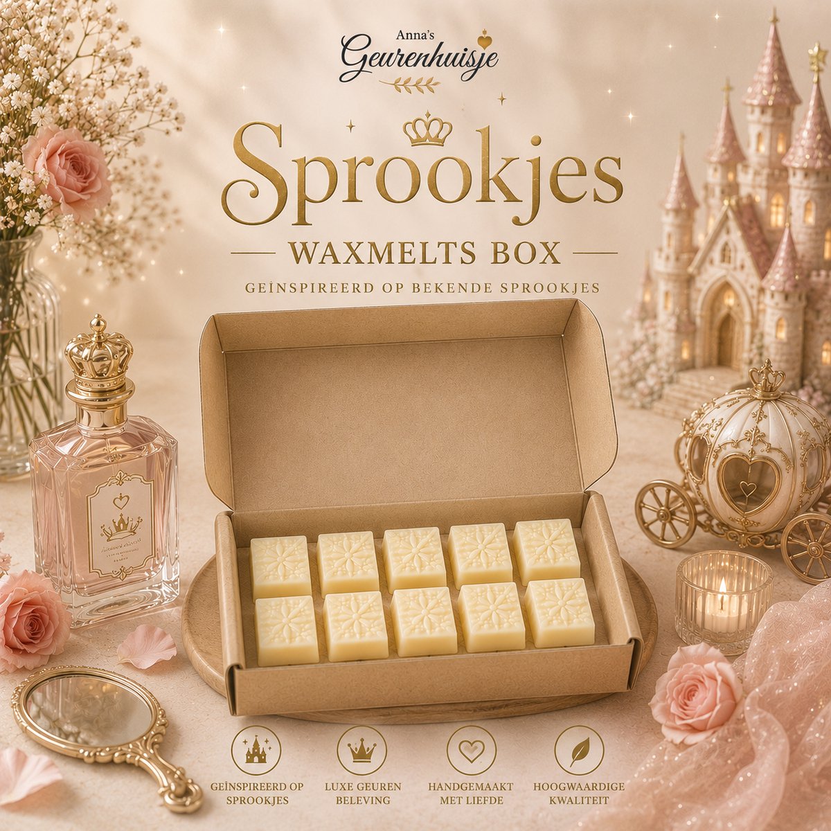 Anna's Geurenhuisje - Sprookjes Waxmelts box - Soja was - 10 geuren - Dierproefvrij - Wax melt - Handmade