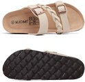 Beige sandalen met gevlochten bandjes en gespen, zool met profiel.