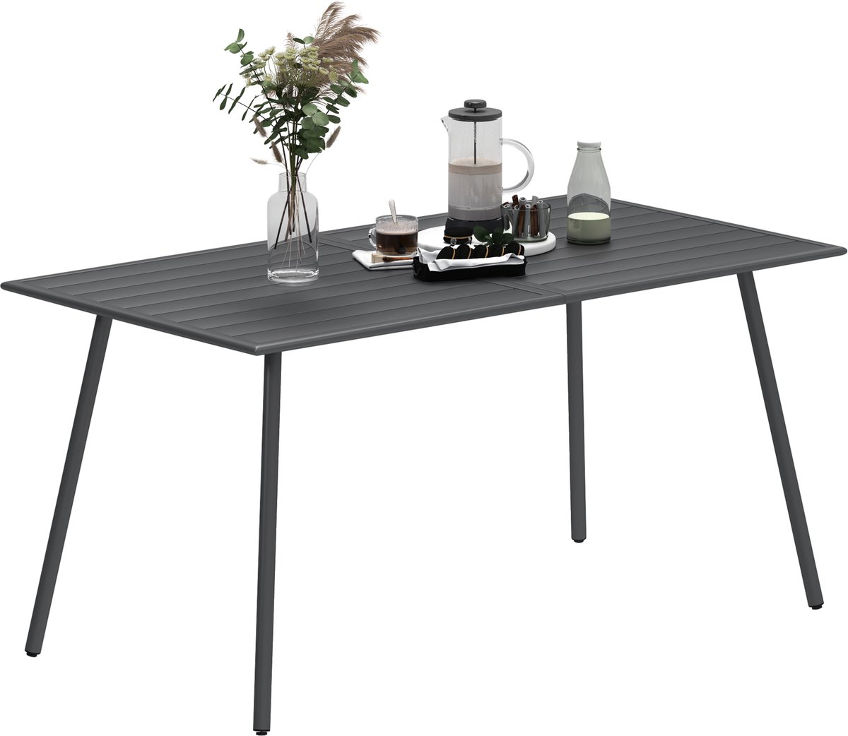 Rechthoekige tuintafel met houten blad – Eettafel voor 6 personen voor buiten – 150 x 80 x 74 cm – grijs