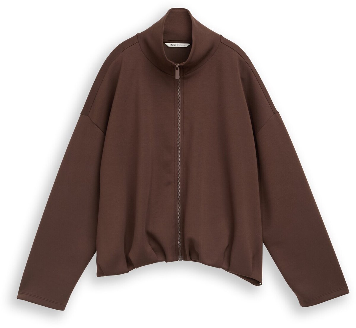 Tom Tailor Denim - Scuba-sweatjack met opstaande kraag in losse pasvorm - Maat M - cool dark brown