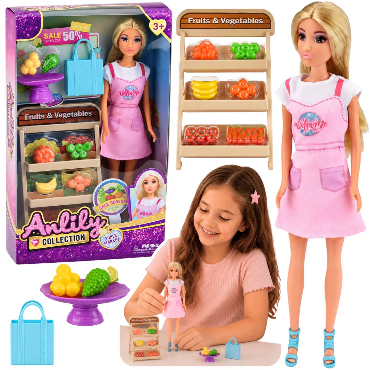 Anlily pop groente- en fruitverkoper winkelaccessoireset