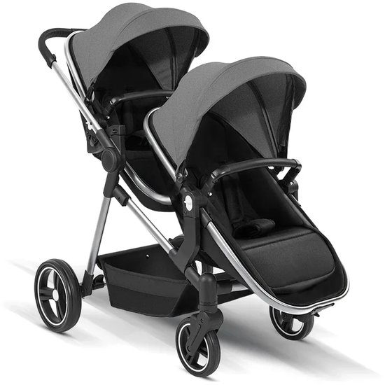 Solayne Kinderwagen - Buggy - Duo kinderwagen - Tweeling kinderwagen - Dubbele kinderwagen - Opvouwbaar - Lichtgewicht - Licht grijs — afbeelding 5