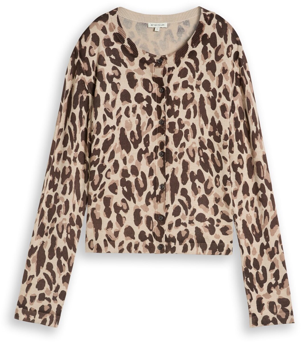 Tom Tailor - Vest met luipaardprint - Maat S - gravel beige melange leo