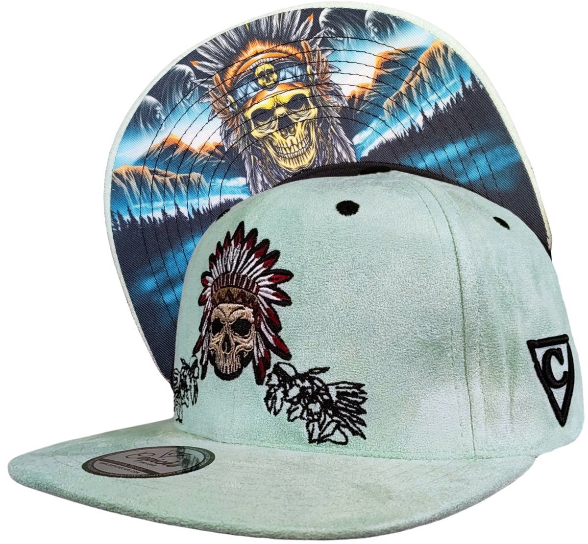 Capiche® Snapback – Vooroudergeesten – Mintgroen Suède – Verstelbaar met Druksluiting – Sportcap – Pet voor Heren – Ancestor Spirits