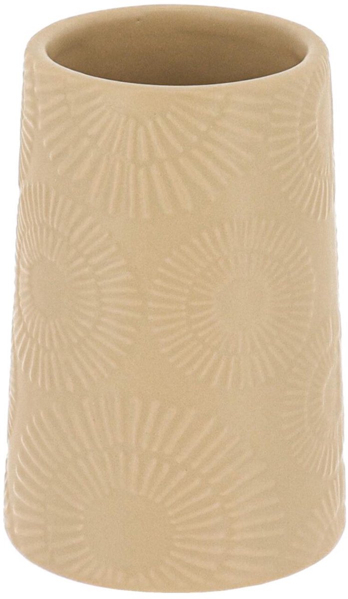 Tendance tandenborstelhouder ethnic vibes - beige - D8 x H18 cm - aardewerk - drinkbeker