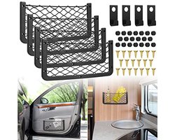4 stuks - Auto-opbergnet - 36*18 cm - Kunststof frame - Opbergnet - Zitnet Kofferbak - Organizerzak - met schroeven en haken - voor achterbank, kofferbak, bestelwagen, camper en SUV - voor telefoon, documenten en reisaccessoires - zwart
