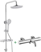 Auralum Max Regendouche met Thermostaatkraan - Inclusief Thermostatische Badkraan en Doucherek - 3 functies Doucheset - 10 inch Douchekop - Handdouche met 4 standen -Hoogte Verstelbaar 72-110 cm - Waterbesparend - Chroom