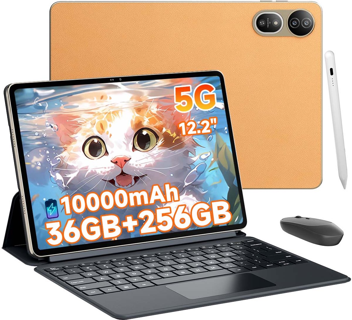 Tablette Blackview Mega 12 - 12,2 inch - Android 16 - 5G - 36GB RAM - 256GB ROM - 10000mAh Accu - 50MP+8MP Camera - Met toetsenbord en stylus - Gouden