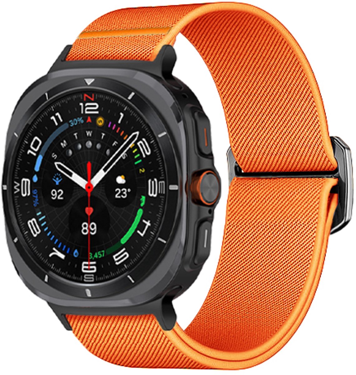 Stravo Elastisch Nylon Sport Bandje – Geschikt voor Samsung Galaxy Watch Ultra 2 47mm (2026) / Ultra 47mm (2024/2025) – Verstelbaar Sport Horlogebandje met Schuifsluiting – Oranje