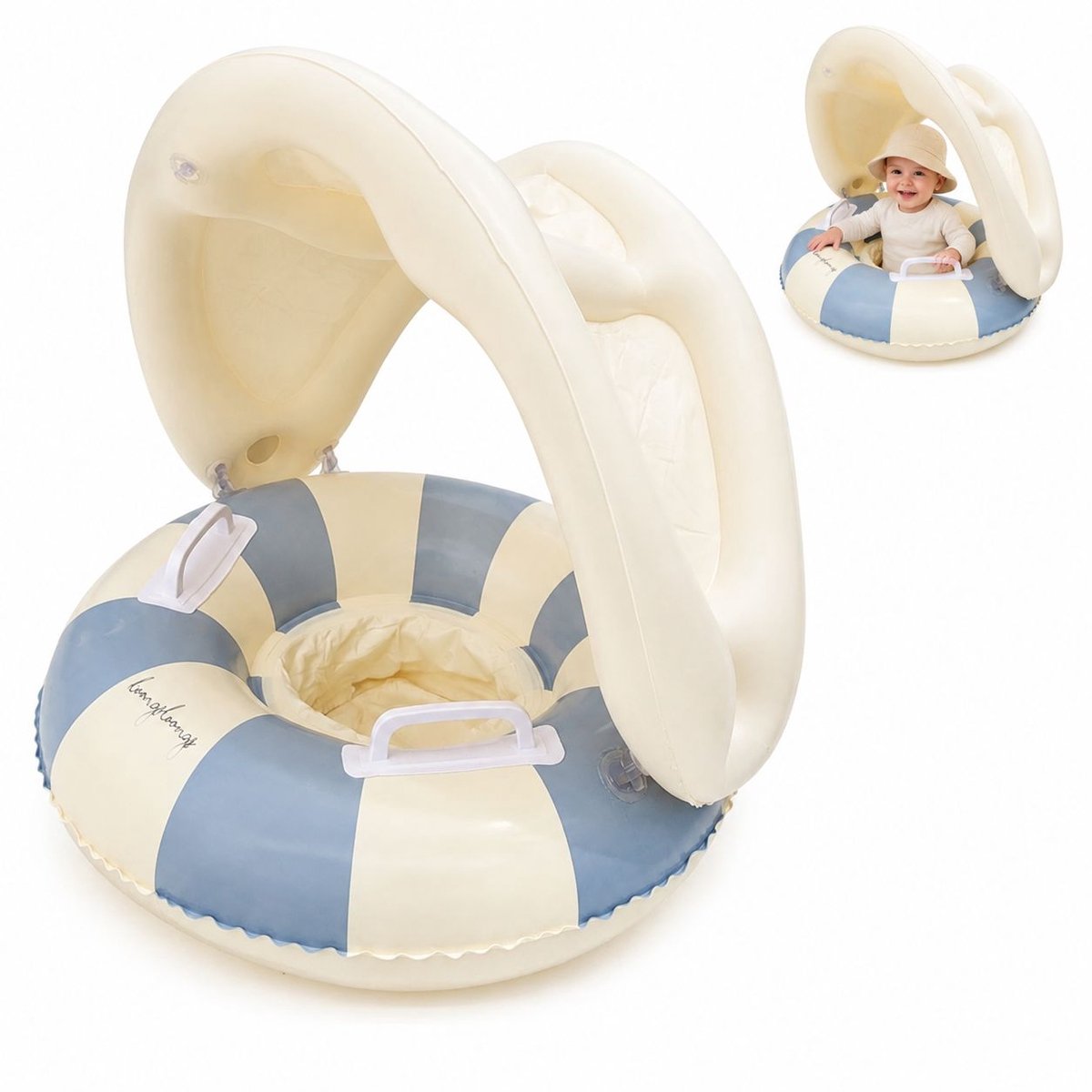 Zwemband - Baby Zwemband met Zonnehoedje - Zwemtrainer met Luifel - Veilig Zwemzitje voor Kinderen van 0 tot 4 Jaar - Blauw
