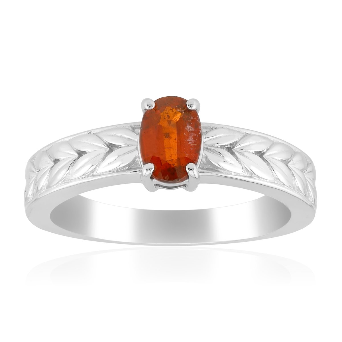Cavill - Zilveren Ring - 925 Sterling Zilver Gerhodineerd - Oranje Kyaniet Ovaal 0,54 ct - Unisex Sieraden - Stijlvol & Natuurlijk uit Tanzania