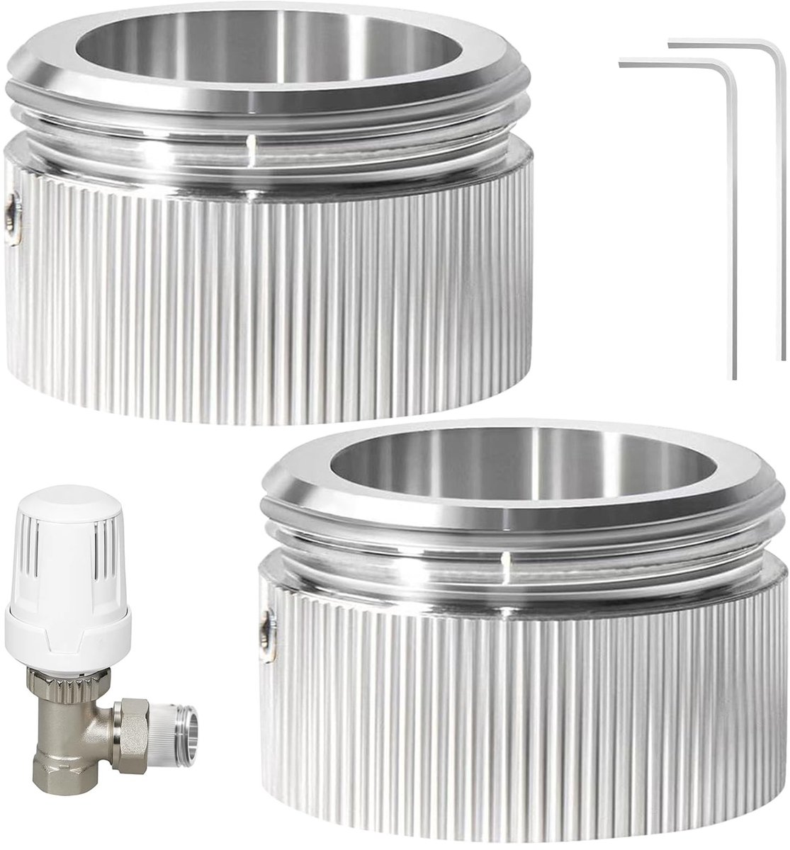 SnelShoppen - Thermostat Adapter Set 2 Stuks, Radiator Regulator, M30 x 1.5 Draad, Verstelbare Verwarming Ventiel Adapter, 304 RVS, Geschikt voor Heim