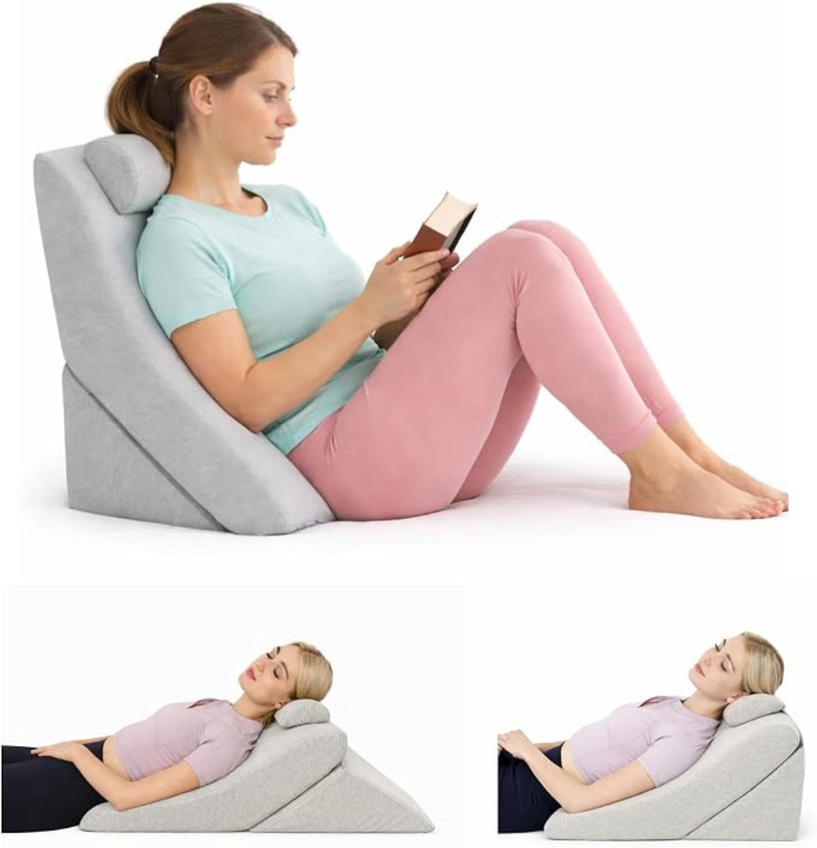 Thuys - Rugsteunkussen met Verstelbare Hoek – Traagschuim Wigkussen – Verstelbare Hoofdsteun – Antislip - Wit