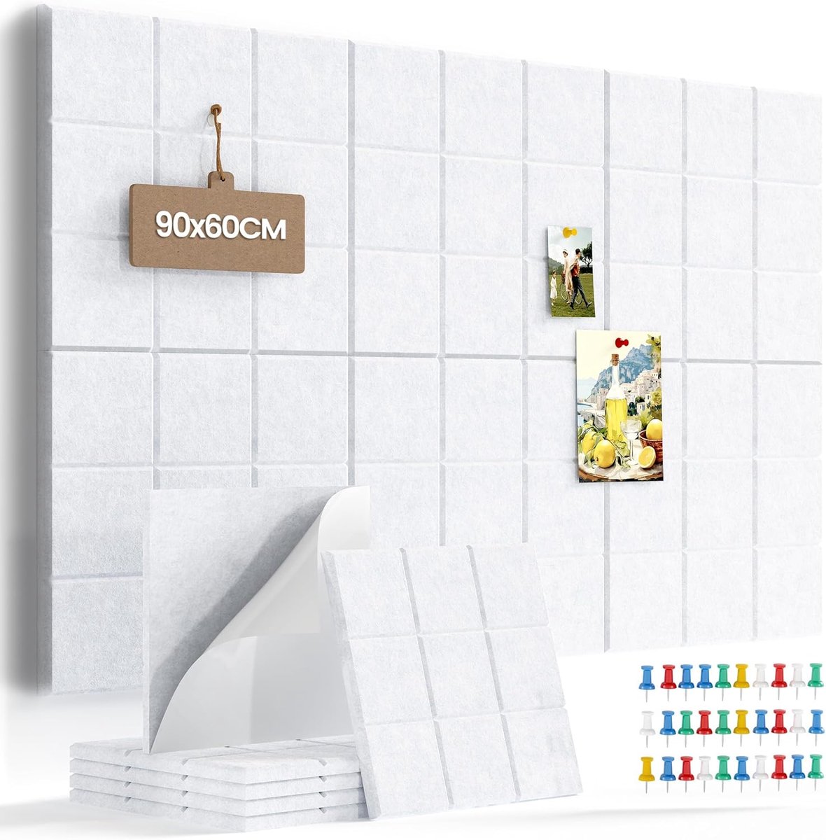6 Zelfklevende Vilten Displayborden 30x30cm - DIY Muurcollage Geen Punaises Nodig Creatief Prikbord - Perfecte Decoratie Voor Studentenkamer - Wit