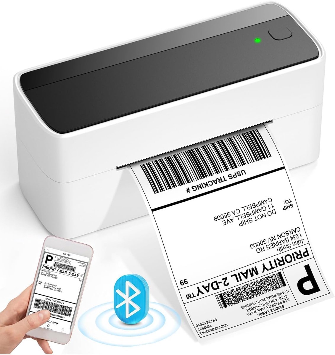 Label printer Bluetooth thermische printer zonder inkt voor verzendlabels 4x6 cm USB aansluiting