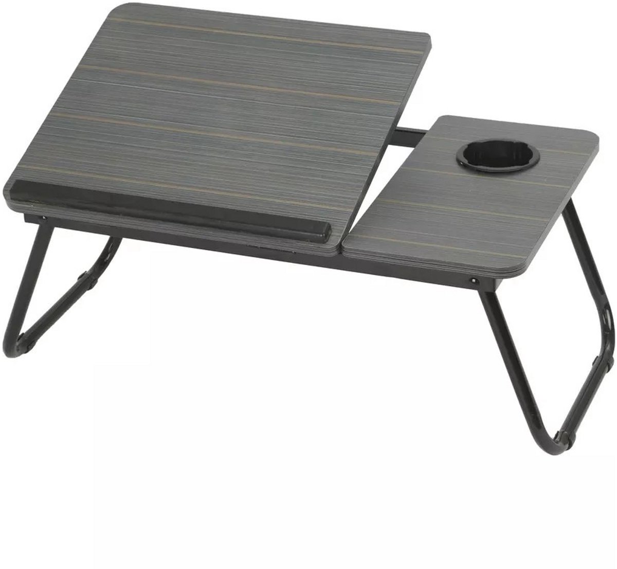 Laptoptafel - Laptopbladtafel - Kantelbare laptoptafel - Met bekerhouder - Opklapbare laptoptafel - Verstelbare nachttafel - Zwart