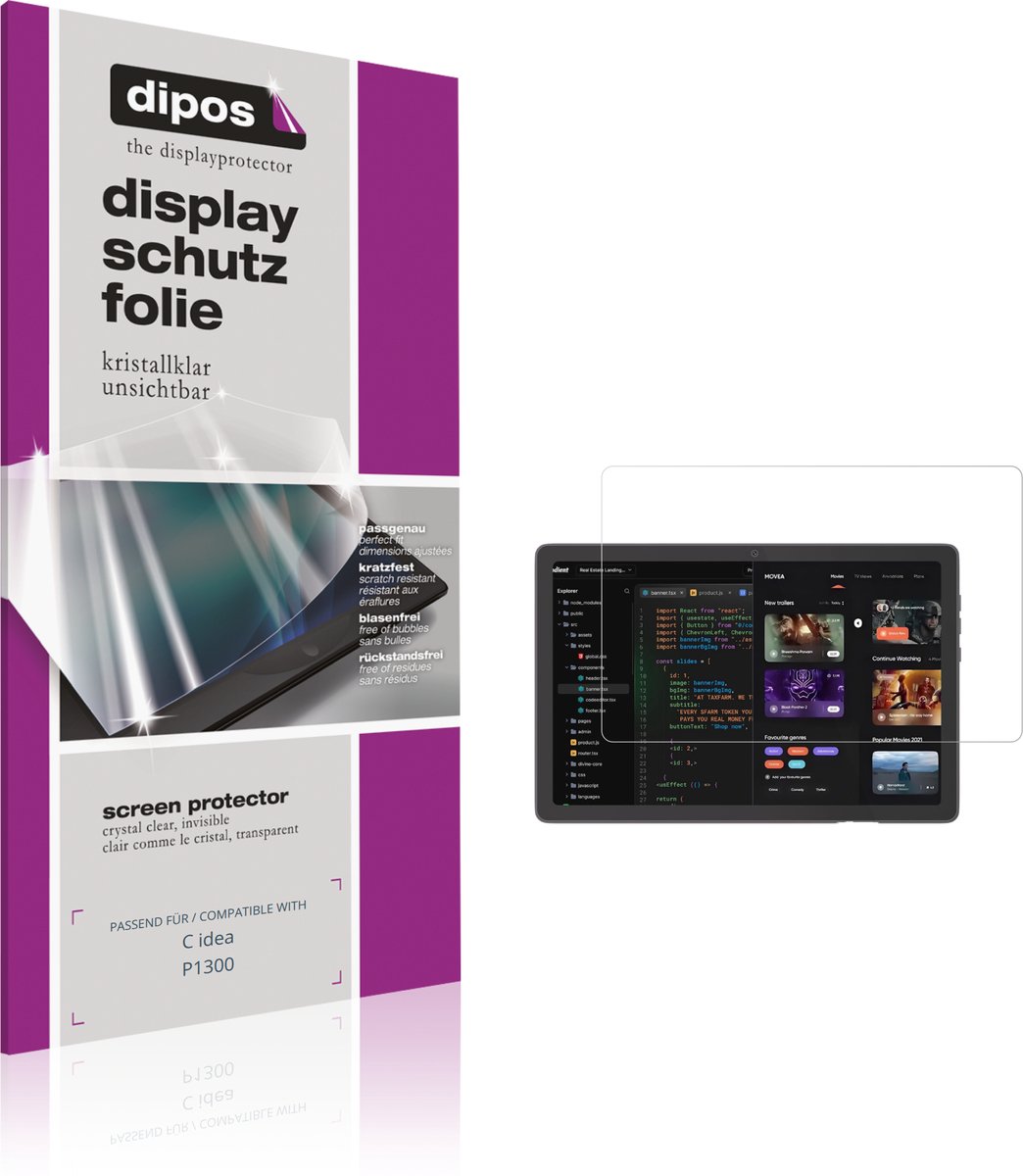 dipos – 2x Beschermfolie geschikt voor C idea P1300 | Krasbestendige & heldere Screenprotector Ultra-Thin