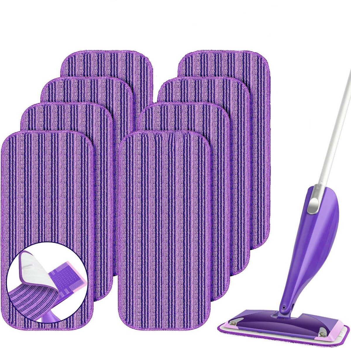 Namajunas - Vervanging doekje voor de mop - Geschikt voor -Swiffer Wet Jet - 8 stucks - Mop accessoires - Vervangingspad voor droog-/natgebruik van vezeldoek, 12 inch - Met klittenband - Geschikt voor de meeste vloeren