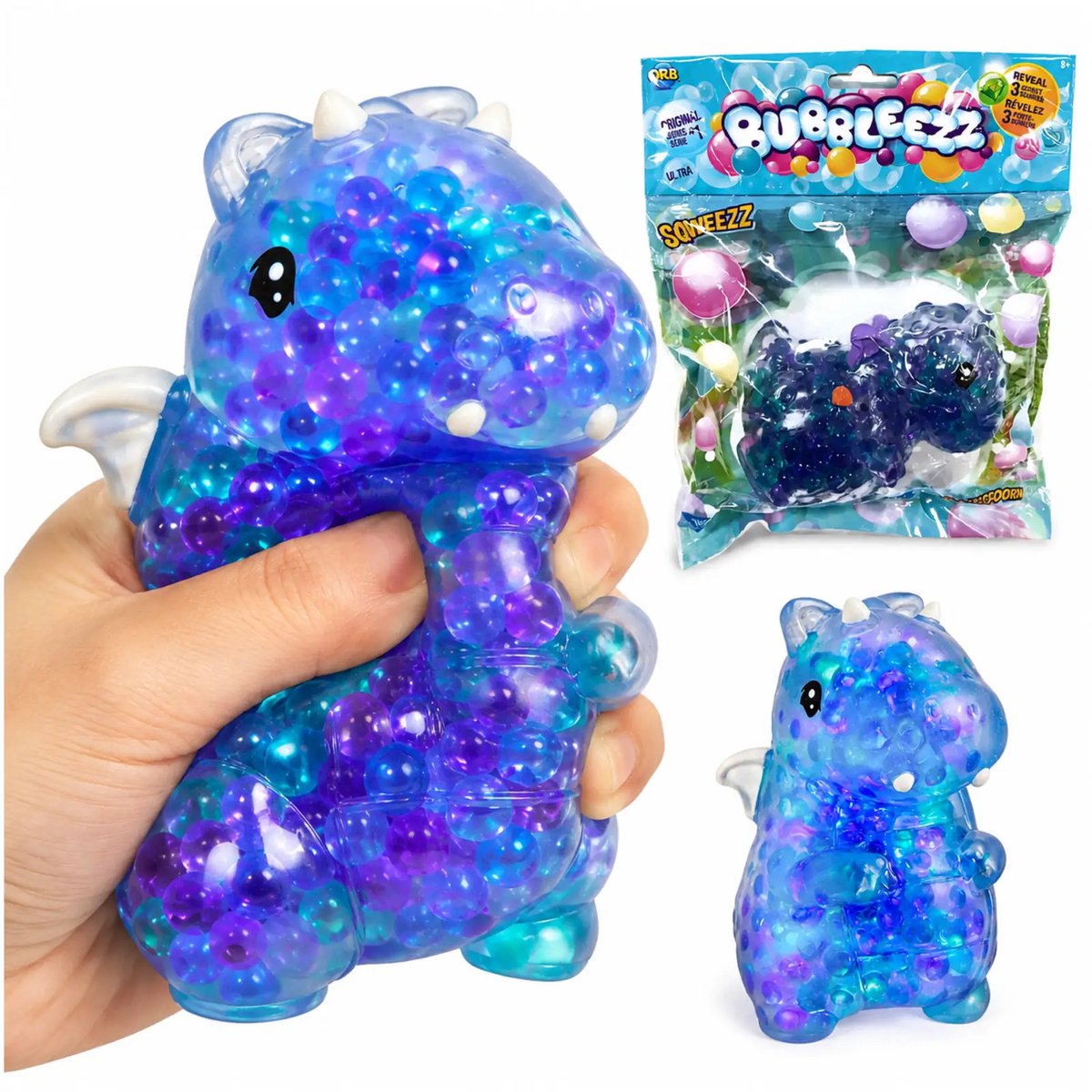Bubbleezz Squishy Damien Draak 12 cm - Mega Knijpbal - Blauw - Met Charm binnenin - Knijpbal - Squeeze