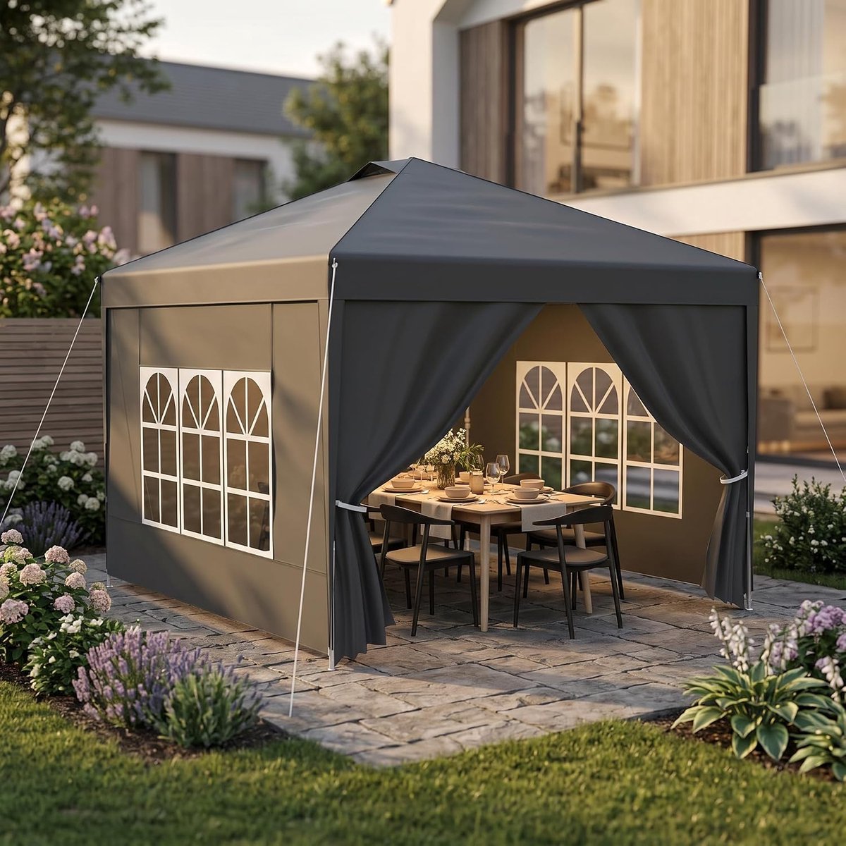 Opvouwbaar Paviljoen - Pop Up Tent - Buiten Samenzijn - In Hoogte Verstelbaar - 3x3 Meter - Wit