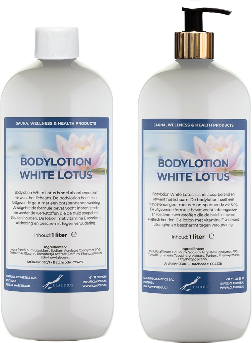Bodylotion White Lotus 1 Liter - met gouden pomp - set van 2 stuks