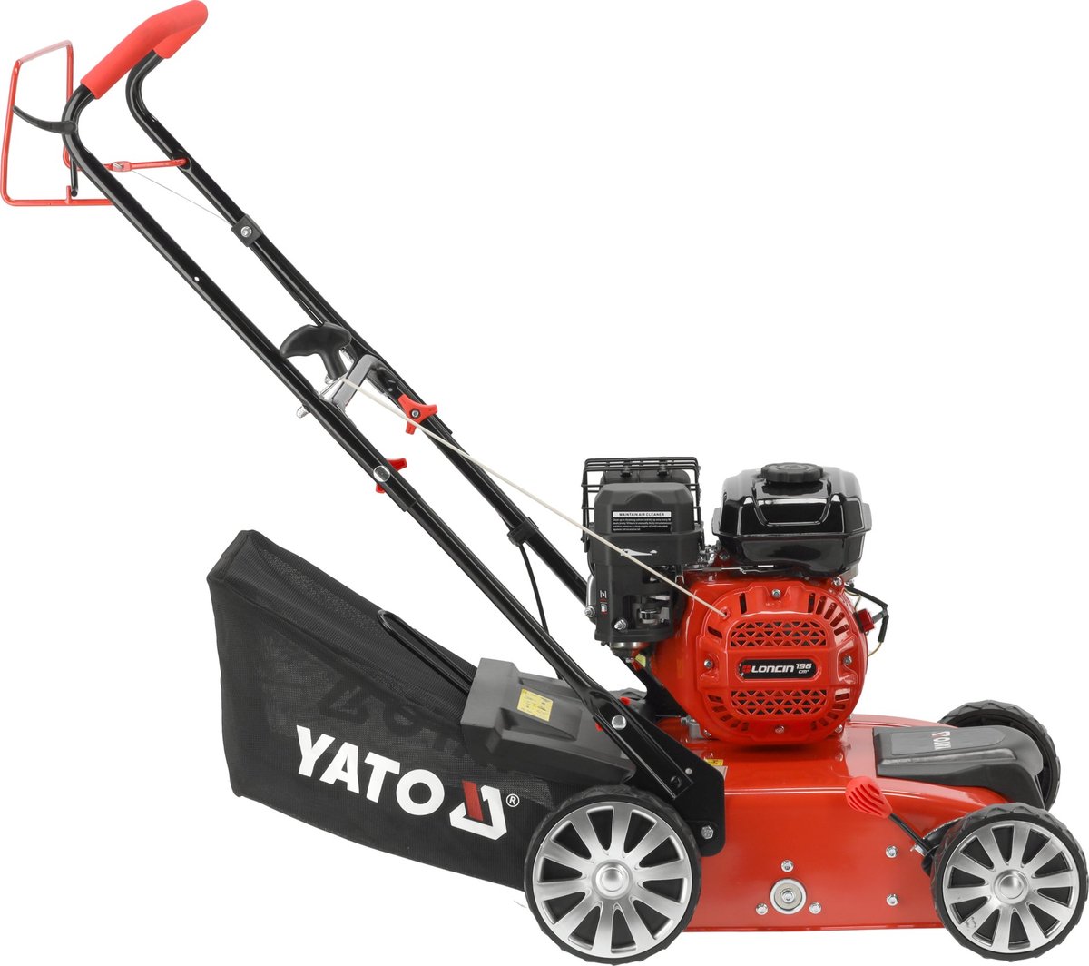 Benzine Grasmaaier - 196 cc Loncin Motor (4.1 kW) - Werkbreedte 38 cm - Inclusief 2 Rollen & 40L Opvangzak - Metalen Behuizing