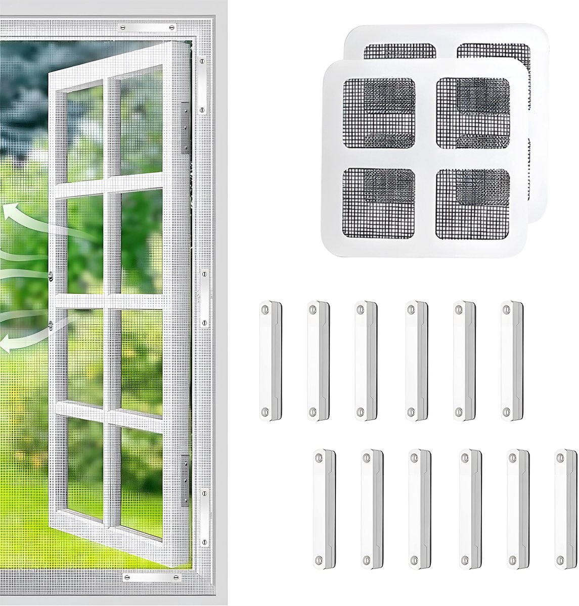 Magnetische Horren Bevestigingsclips Reparatie Patch Zonder Boren-12+2 Stuks Hor Fixatie Clips Magnetische Raamhor Reparatieset Anti Muggen Raam Accessoires