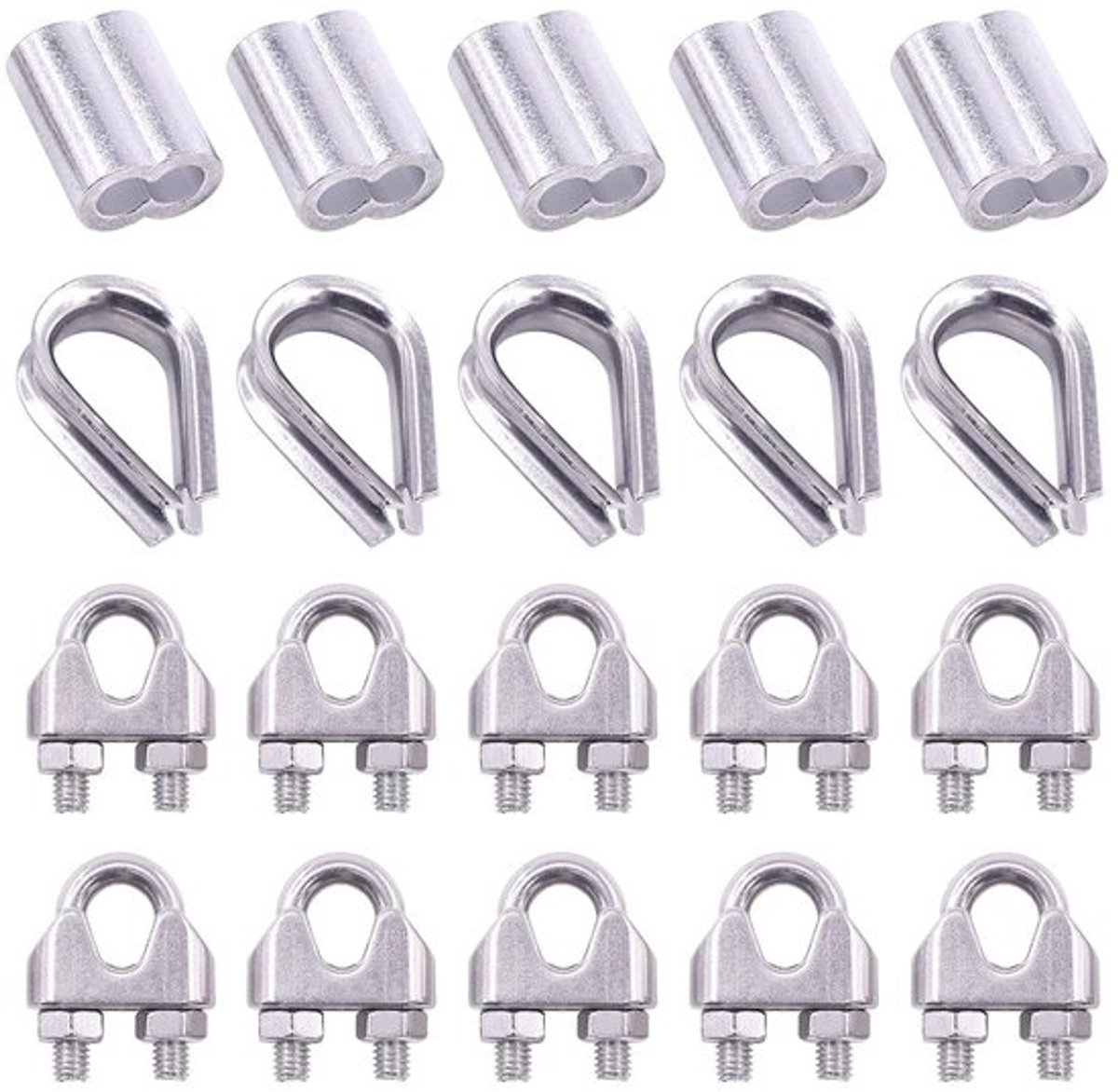 24 Stuks M8 Draadklemmen Set met Kabelringen en Aluminium Krimploopleidingen voor Kabelbevestiging en Rigging