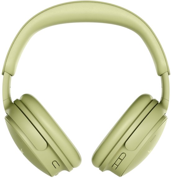 Lichtgroene Bose QuietComfort koptelefoon, van bovenaf gezien.