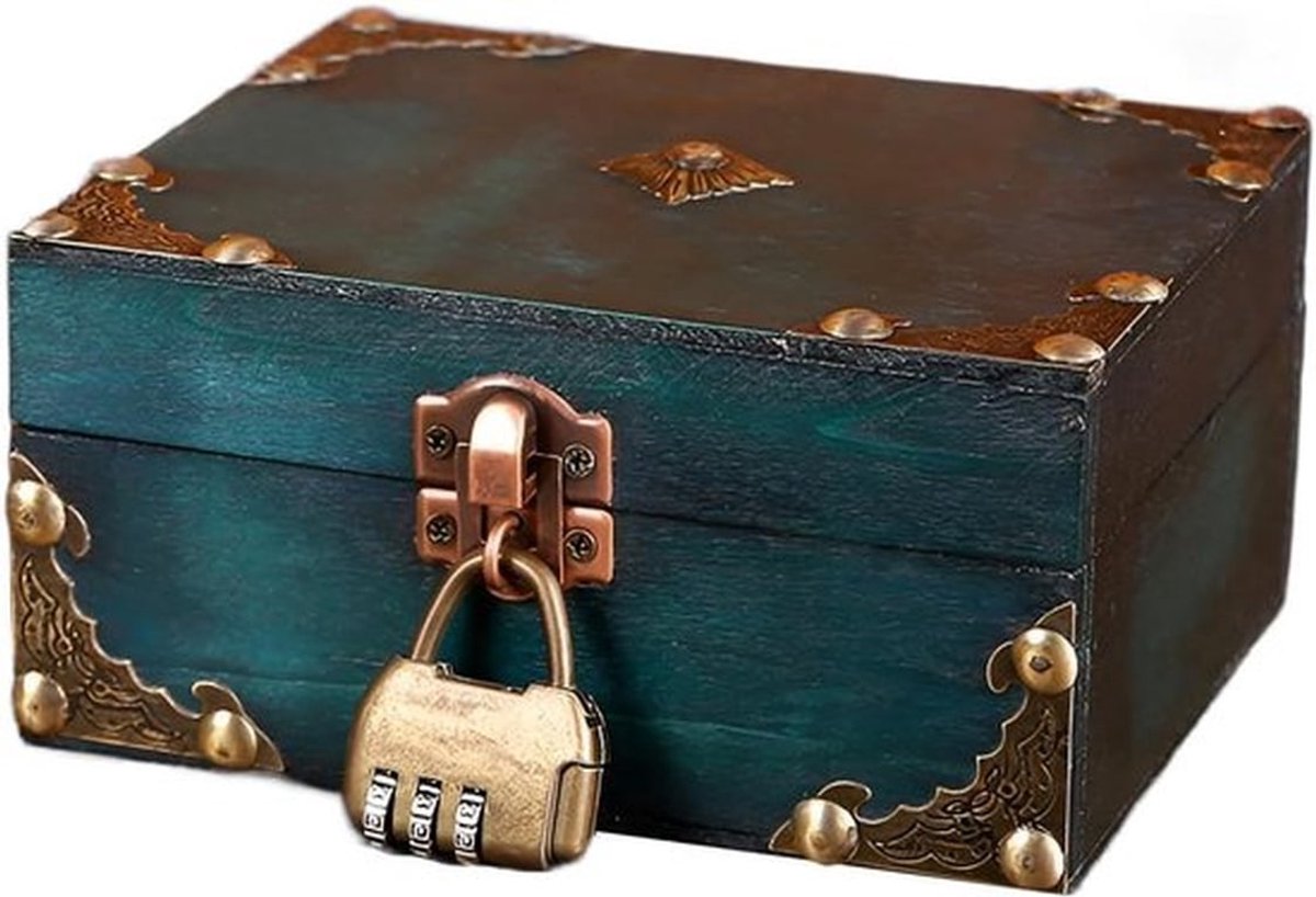 Vintage Houten Schatkist met Cijferslot, Groene Opbergdoos voor Decoratie en Cadeaus, Piratenbox voor Verzamelen en Opslag
