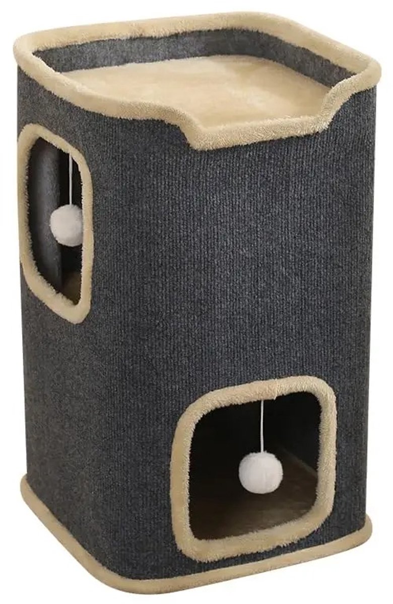 Geargalaxy Kattenhuis - Kattenhok - Kattenhuisje - Kattenverblijf - Kattenmeubel - Speelhuis - Kattenbox - 2 Laags - Met Speelballen