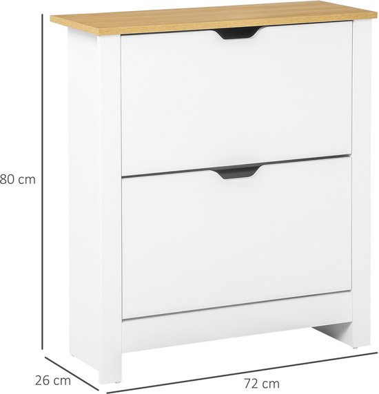 MIVRAY Schoenenkast - Ruimtebesparende Schoenkipper Met 2 Klappen Voor 12 Paar - Wit Met Houtlook Bovenblad - 72x26x80 Cm — afbeelding 2