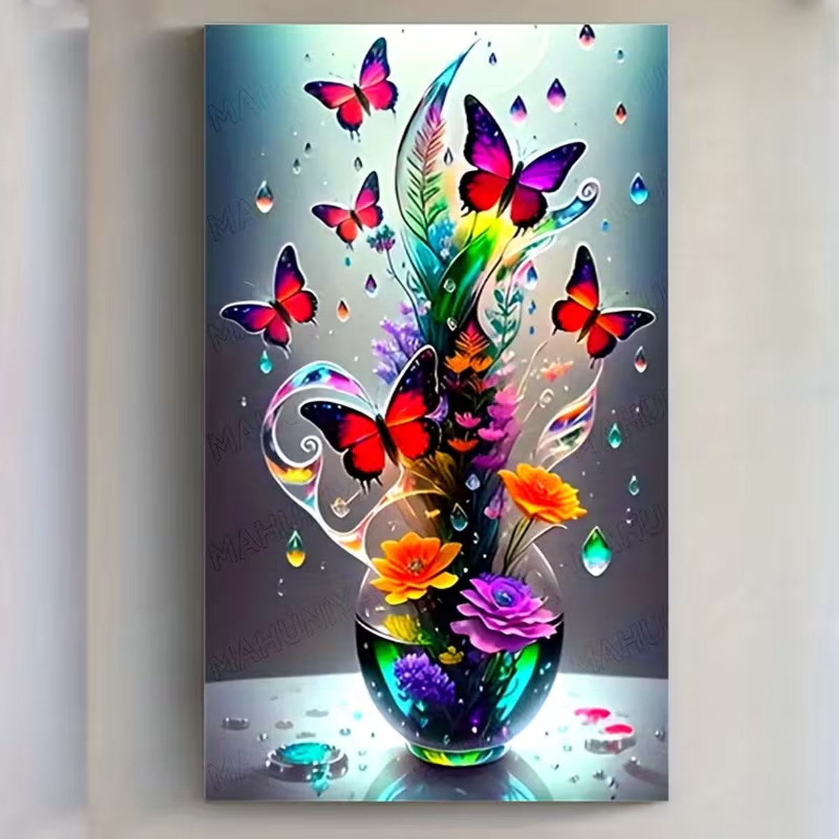 diamond painting mooie vaas gekleurd met vlinders 40 x 70 cm