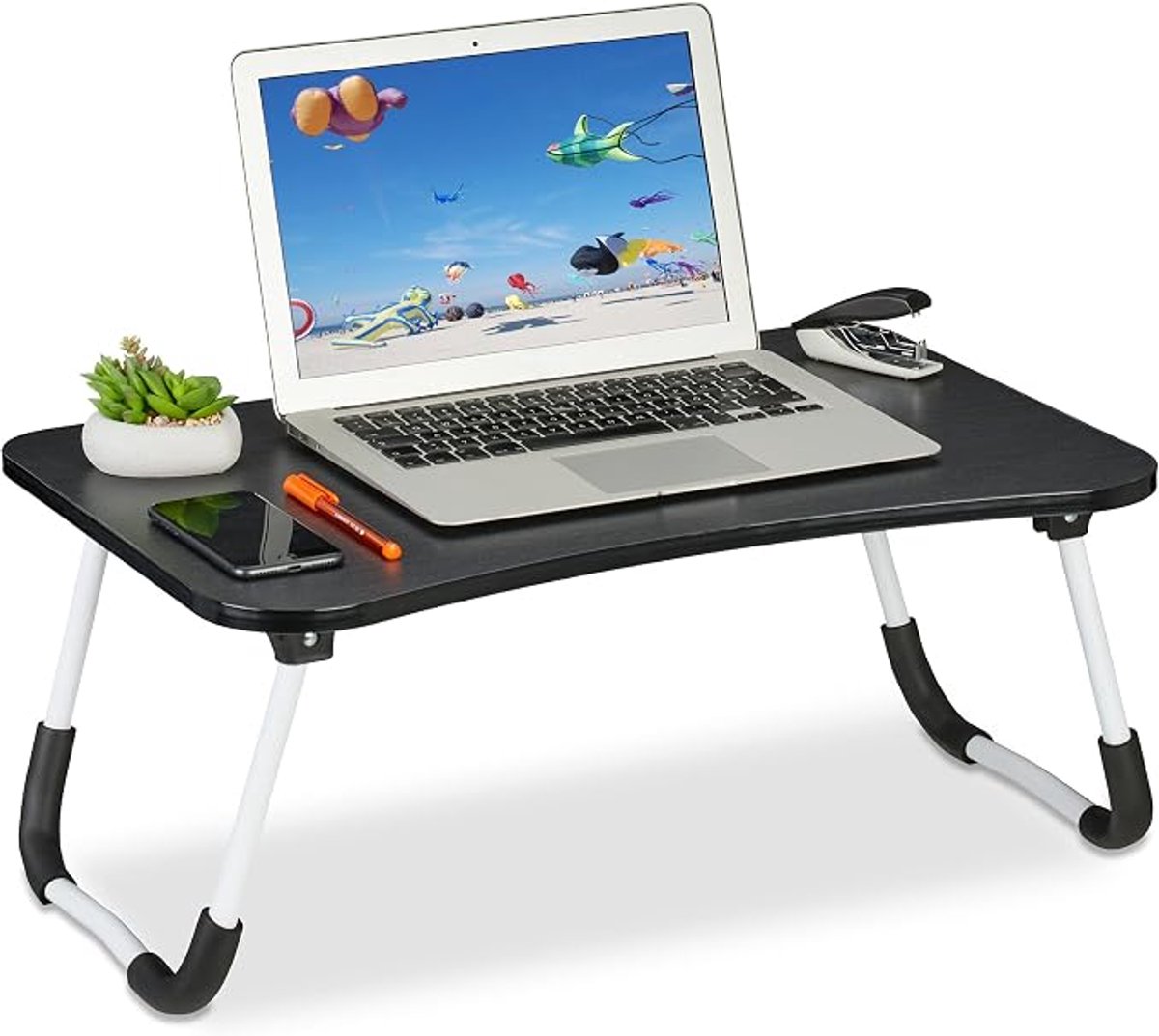Laptoptafel voor Bed en Bank – Inklapbaar Bedtafeltje, 63 x 40 x 26 cm, MDF en Metaal, Zwart