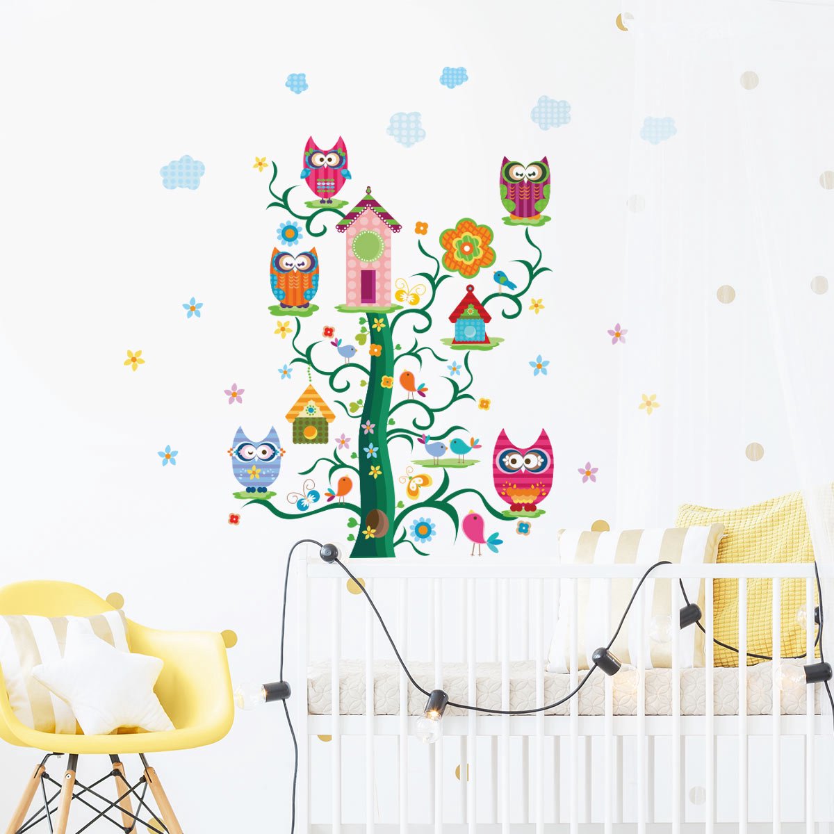 Ambiance Sticker Muurstickers - Uilenkinderen en hun magische boom - transparante zelfklevende achtergrond - 50x70cm Multi color