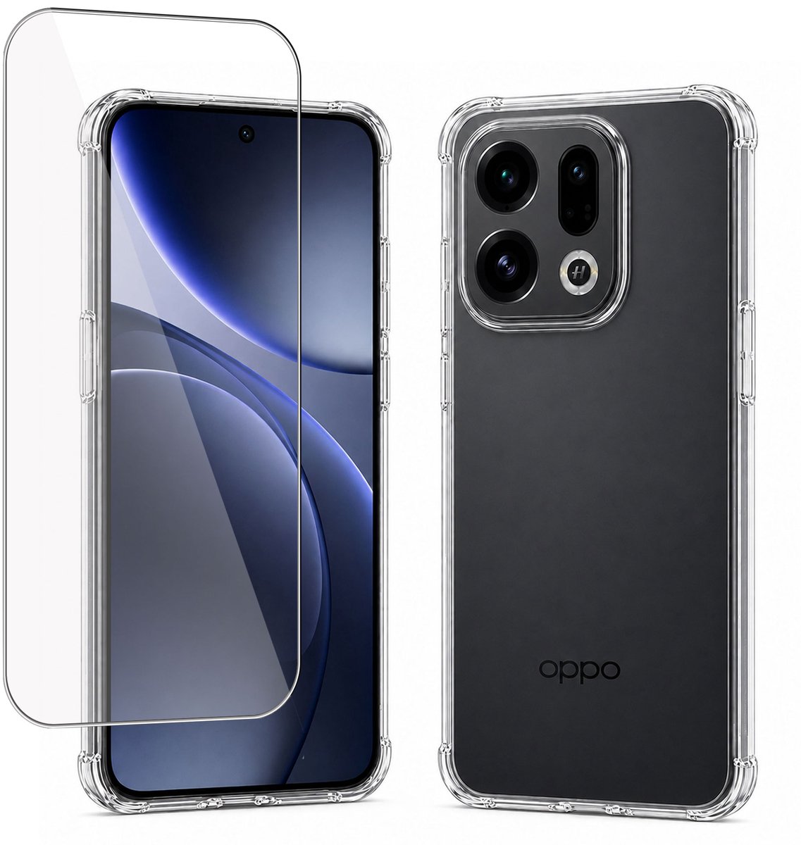 Hoesje met screenprotector geschikt voor OPPO Find X9 5G - Luchtkussens - Siliconen Hoes - Gehard Glas - Transparant - geschikt voor OPPO Find X9 5G
