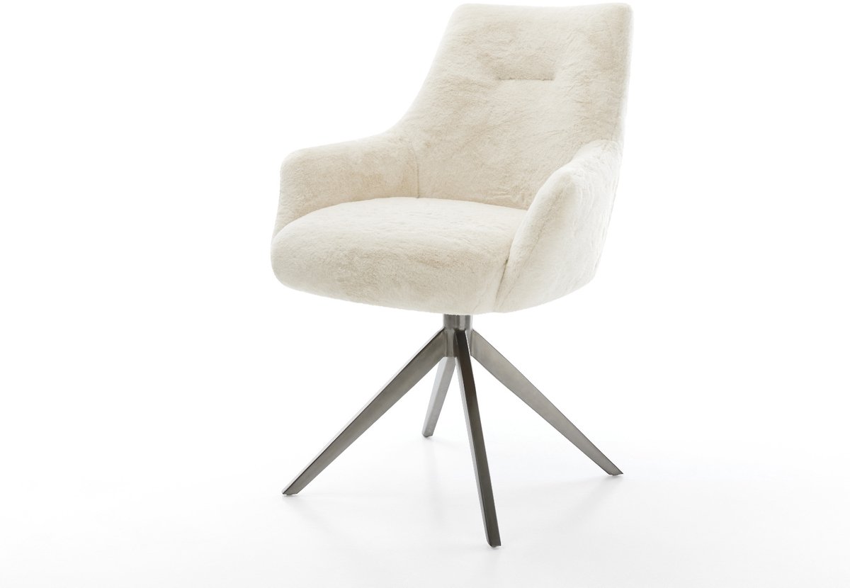 Eetkamerstoel Alja-Flex met armleuning kruisframe breed grafiet pluchen crème-wit 360° draaibaar rocker-functie pocketveer kern