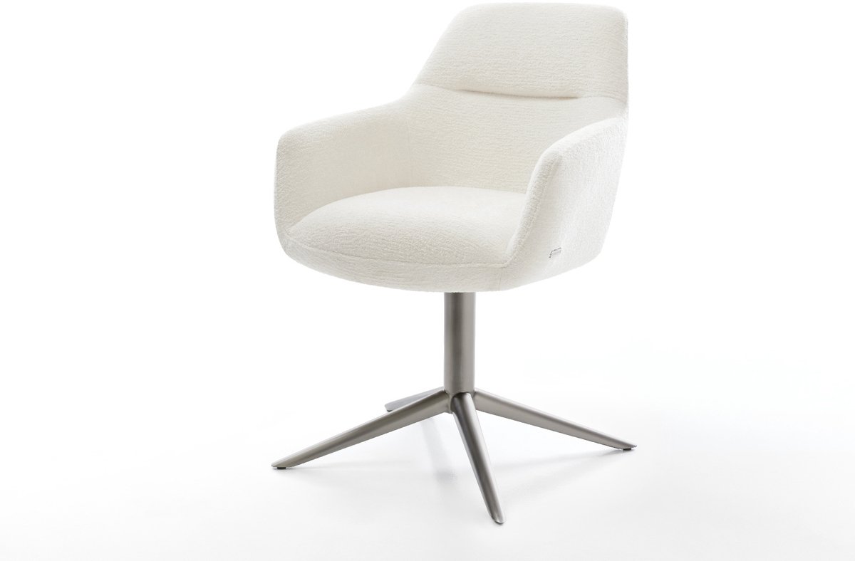 Eetkamerstoel Pejo-Flex kruispoot grafiet bouclé zacht beige 360° draaibaar rocker-functie pocketveer kern