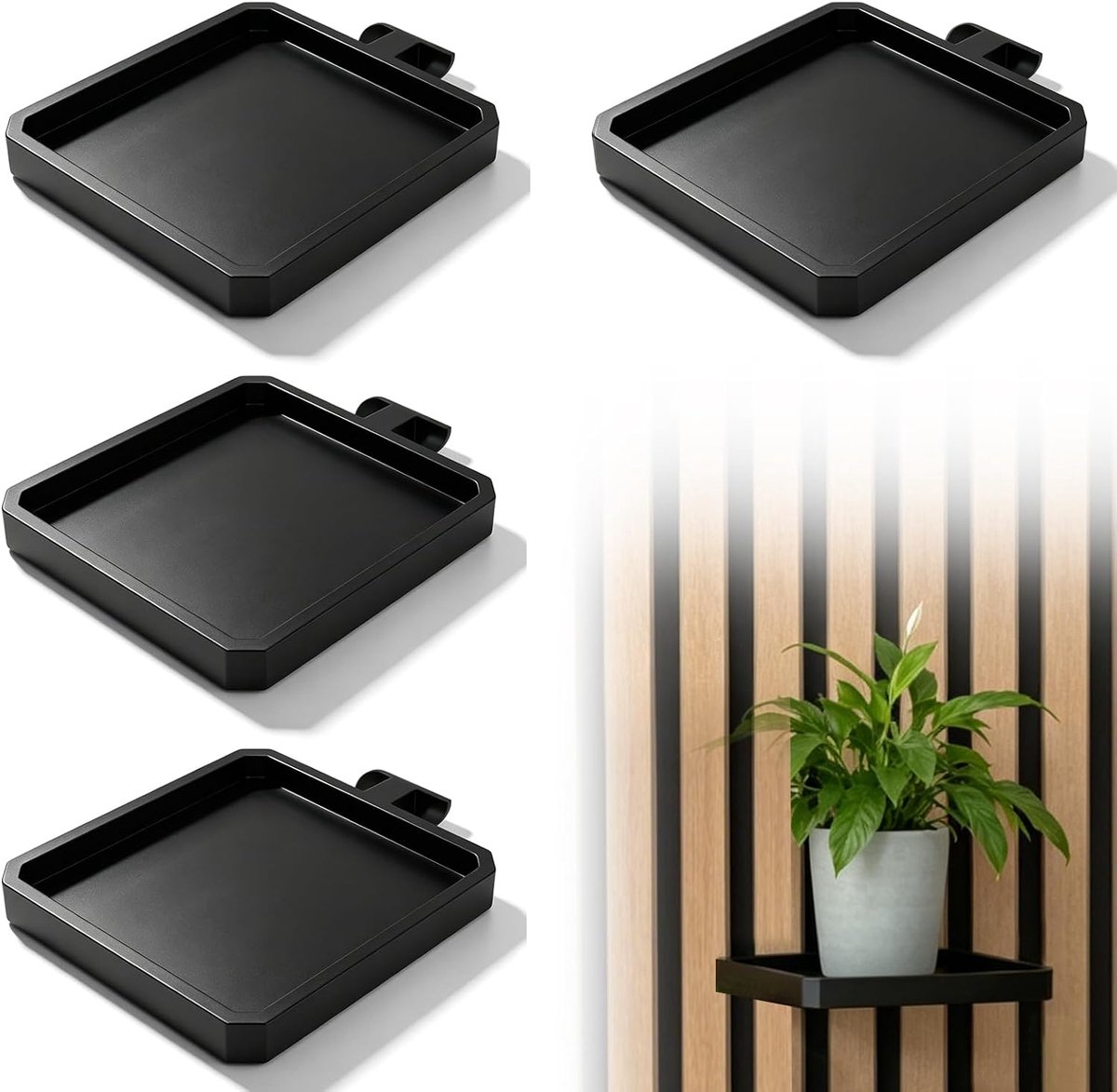 BAIFULAI 4 stuks akoestische paneelaccessoires, zonder boren, zwart, akoestische panelen, plantenhouder, 10,8 cm - ShopVlot