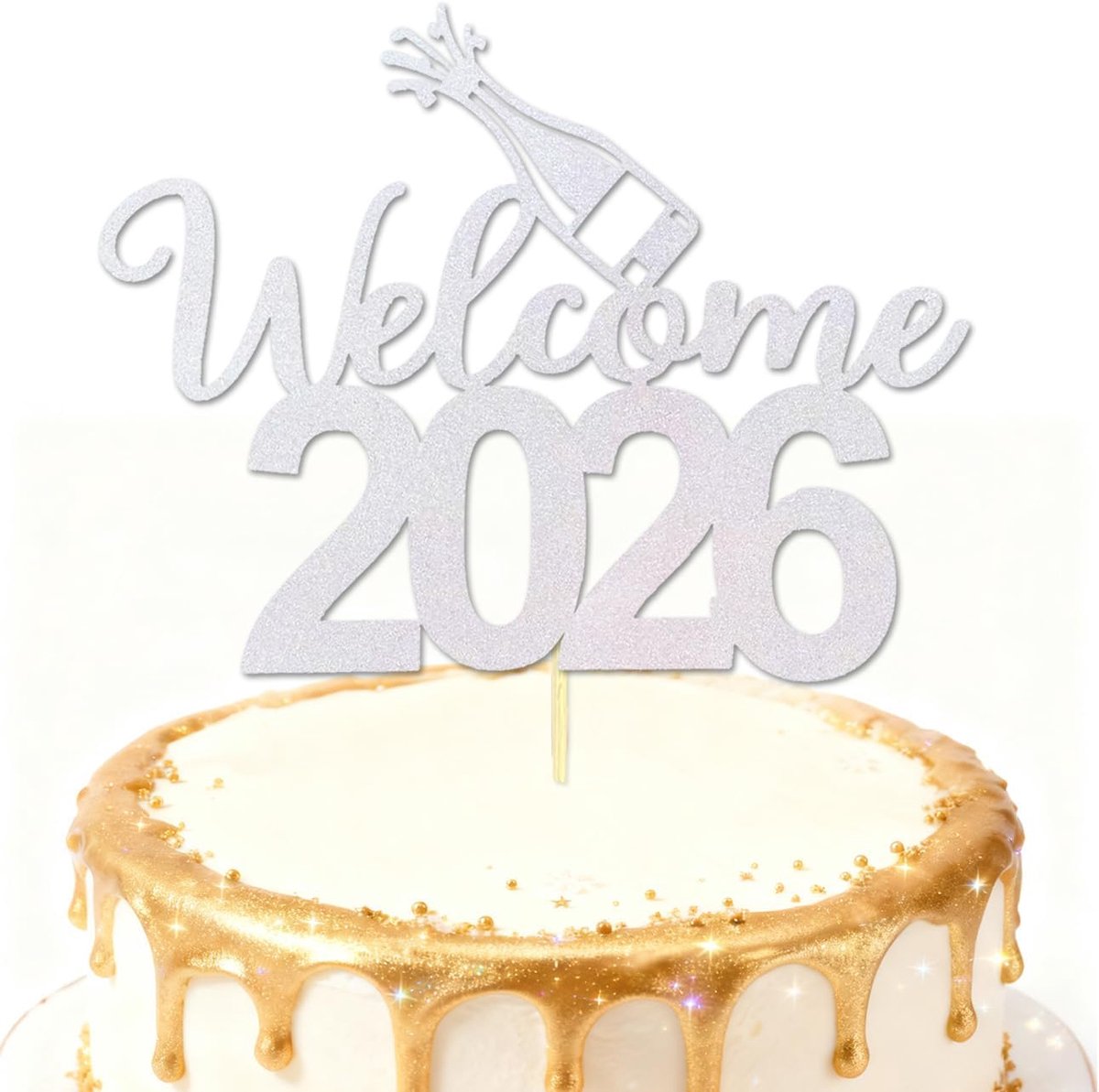 Welcome 2025 New Year Cake Attachment, Silver Glitter, Happy New Year, Hello 2025, Cheers to 2025, Cake Skewers for - ShopVlot