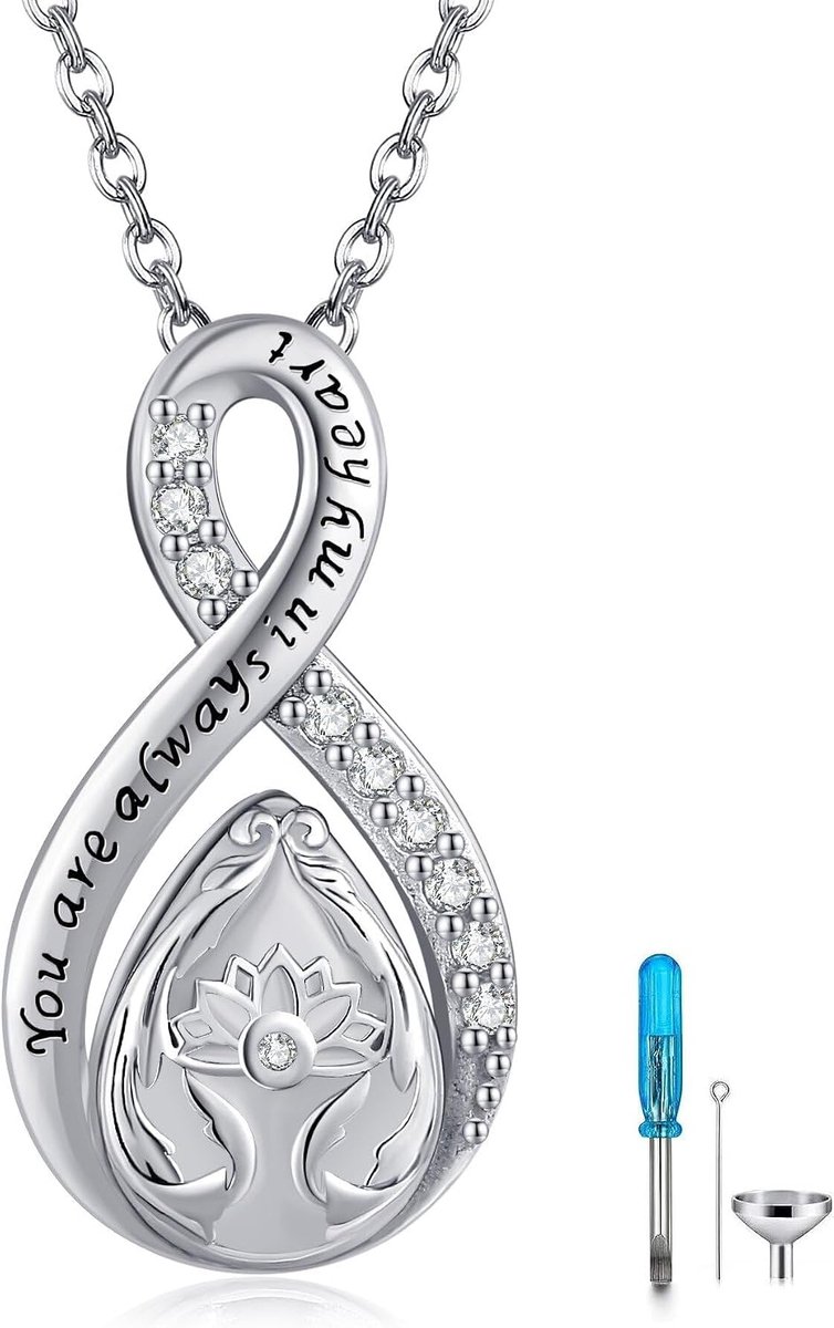 Infinite Lotus Urn Necklace for Ash Sterling Silver Lotus Memorable Urn Pendant Cremation Jewellery for Women Girls - ShopVlot