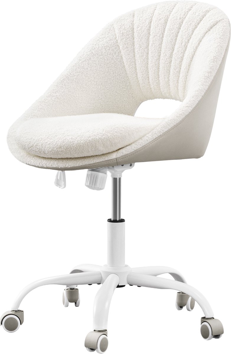 HILINSIE Bureaustoel, Ergonomische bureaustoel,bureaustoelen voor volwassenen,360 graden draaibaar, Voor Thuiswerkplek Van Ademende Sherpastof En Polyurethaan, Geschikt Voor Slaapkamer, Kantoor En Woonkamer, Beige-Wit Beige en wit