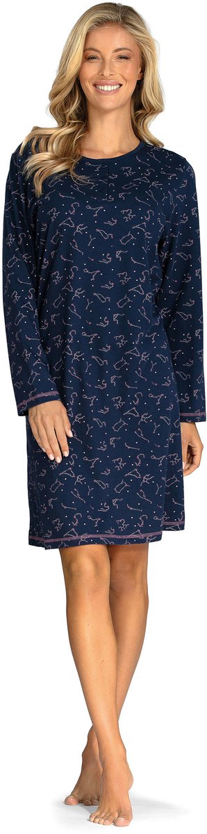 Comtessa Nachthemd 'Fly me to the Moon' - Dames Nachtmode - Lange Mouw - Donker Blauw - Maat 40