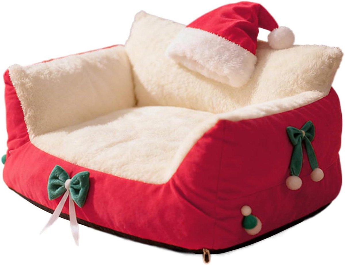 Kattenbank - Huisdierstoel Dierenbed - Feestelijke Ontspanning - Vuilafstotende Stof - 39L x 26W x 26H cm - Rood