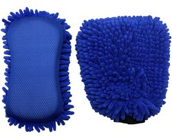 Auto Gepolijst Duo Was Set – Autowashandschoen + Auto Spons met Netstructuur – Spons Auto – Washandschoen – Microvezel – Auto Wassen – Auto Poetsen