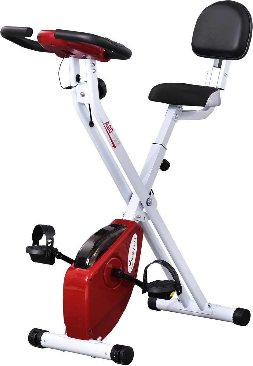 Opvouwbare hometrainer - 8 magnetische weerstandsniveaus met verstelbare rugleuning - LCD-display - multifunctionele hartslagsensor - rood