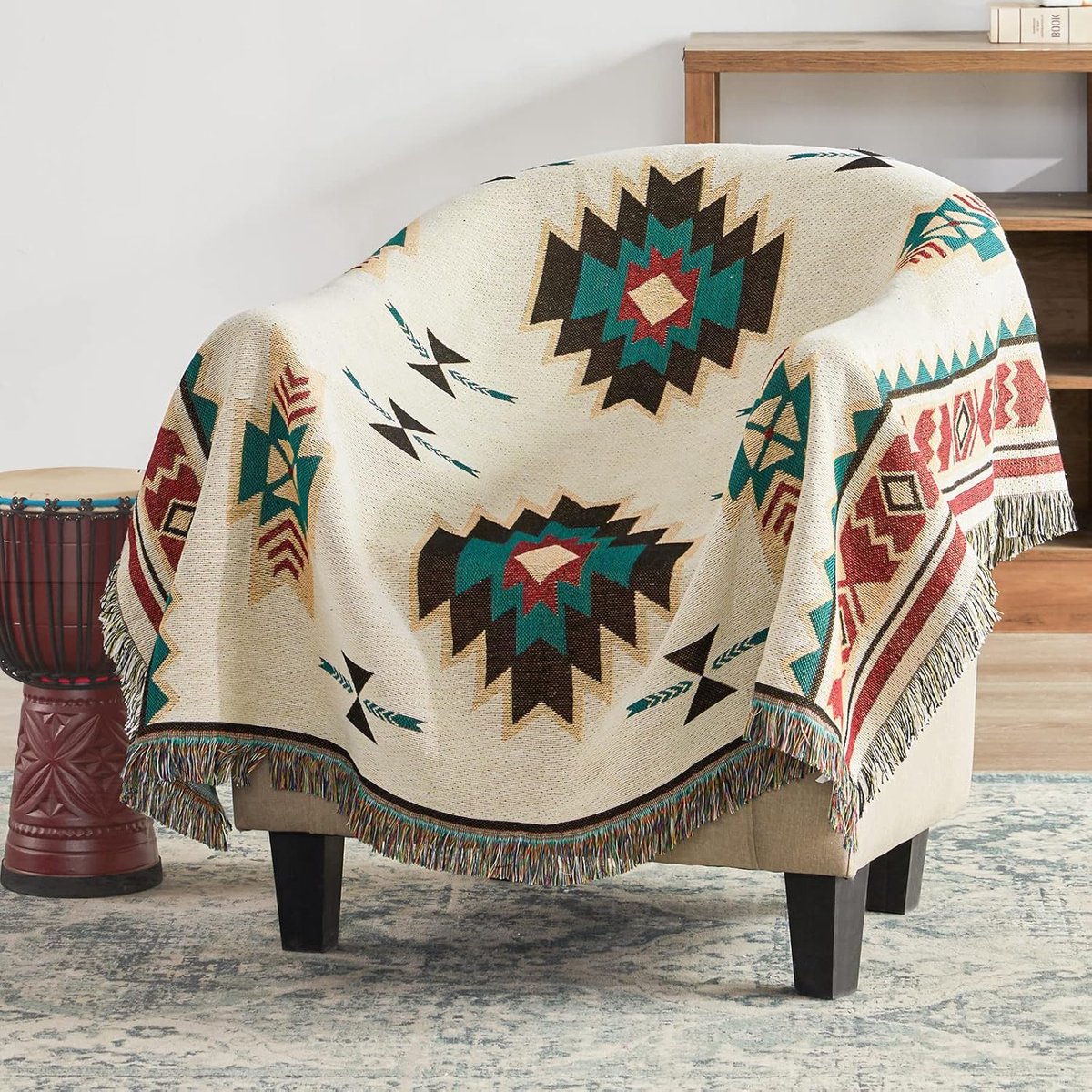 KZQ Plaid in Amerikaanse stijl – Bankhoes – Bohemien bankplaid – Plaid in landelijke stijl – Tweezijdig te gebruiken (als sierkleed of hoes) – 130x180 cm
