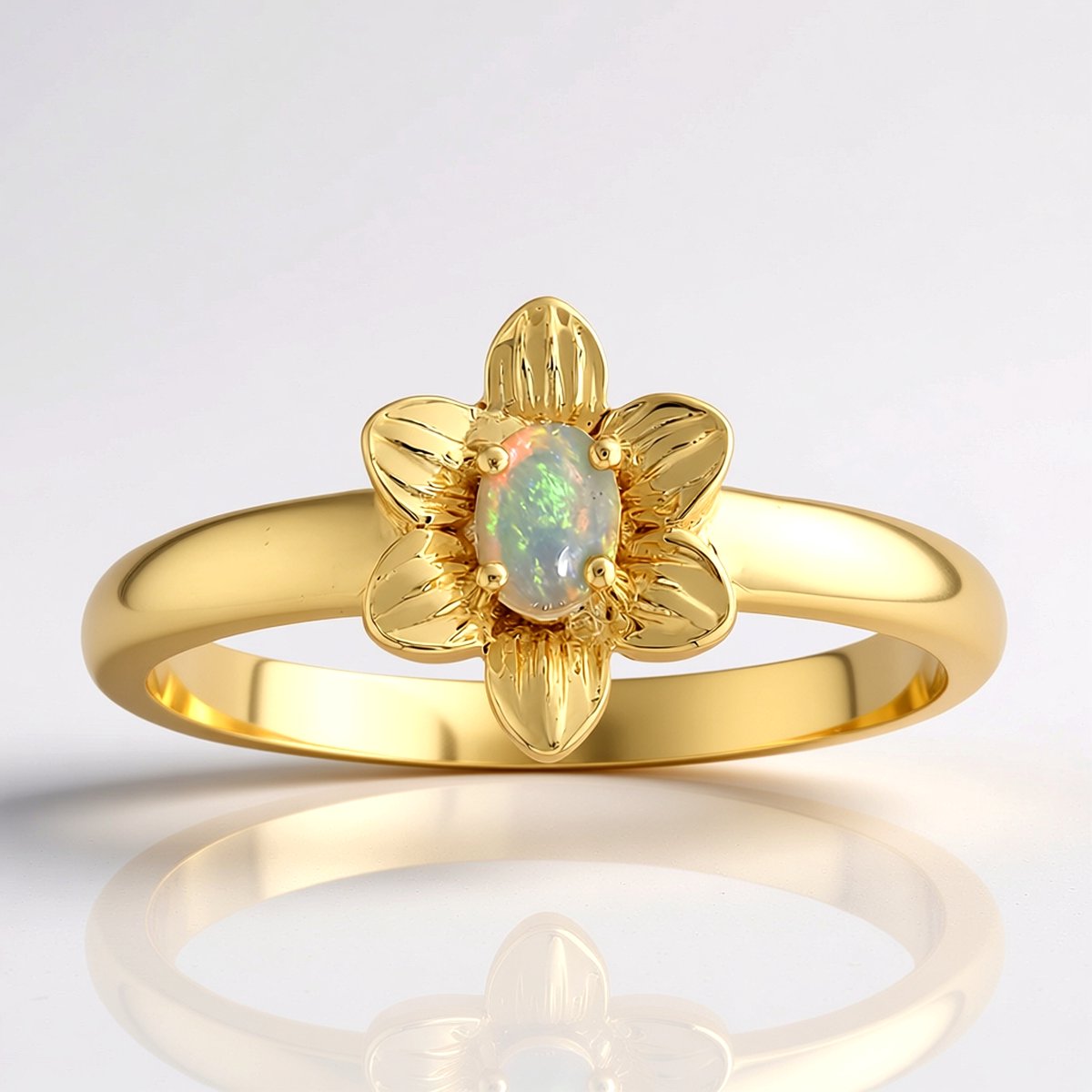 Cavill - Zilveren Ring met Australische Opaal 0,118 ct - 925 Sterling Zilver Verguld - Elegante Damesring met Bloemmotief - Ovaal Cabochon Ring