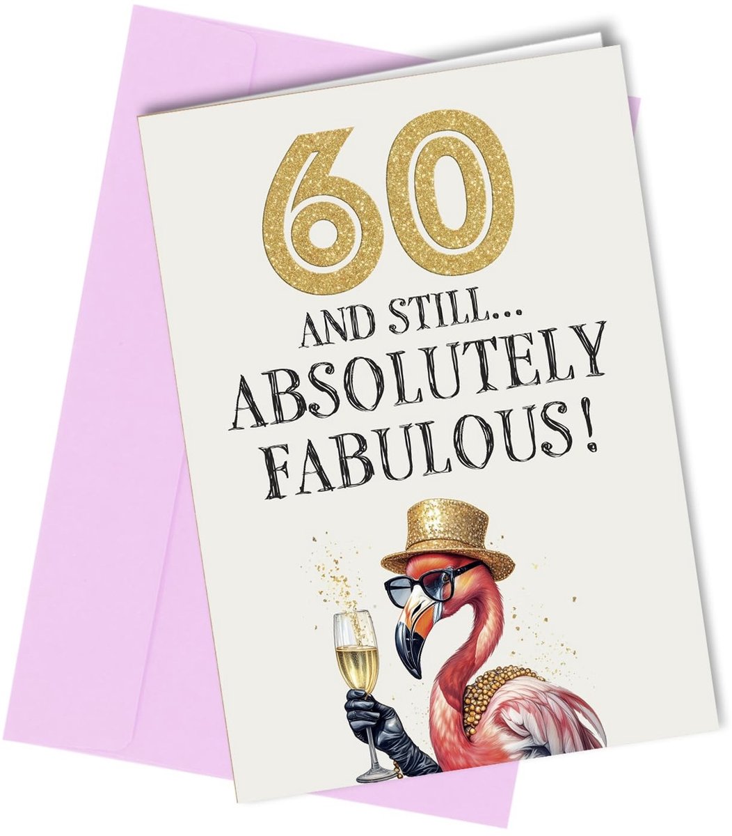 Solidchoice - Grappige Wenskaart voor 60e Verjaardag met Flamingo