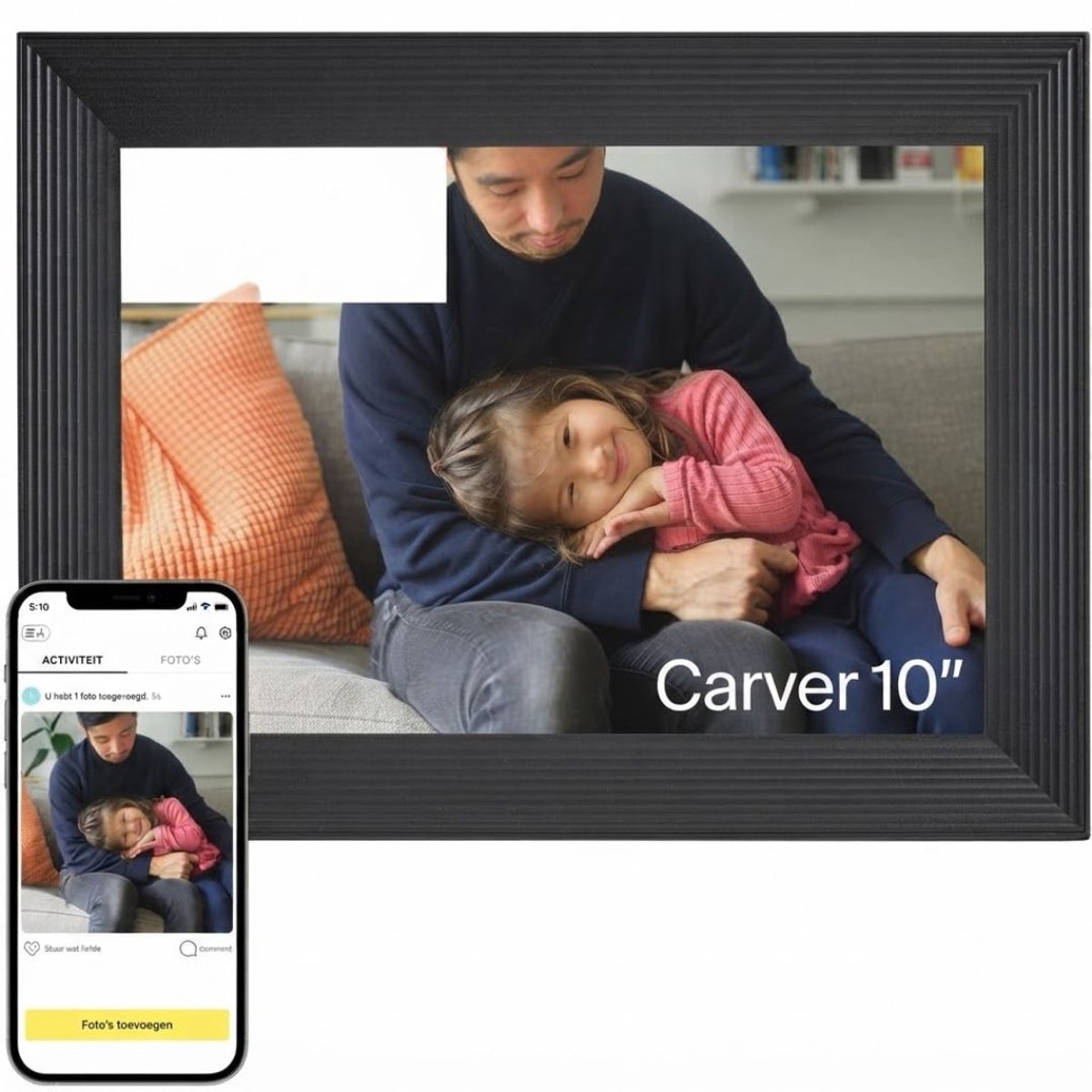 JCP® Digitale Fotolijst - Digitale Fotolijst met Wifi - Frameo Digitale Fotolijst - Zwart - 27cm x 19cm x 3cm